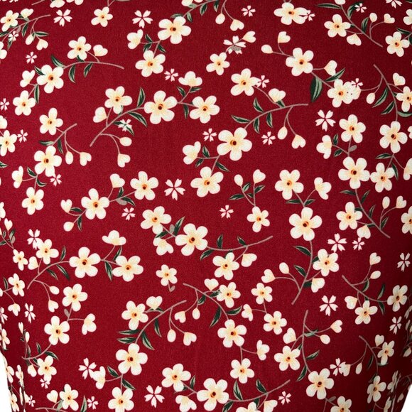 MS BASIC Floral Dress Size Large Cross Over Plunge Bodice Side Pockets A-line - Picture 10 of 11
